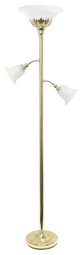 Elegant Designs 3 Light Floor Lamp With Scalloped Glass Shades, Gold