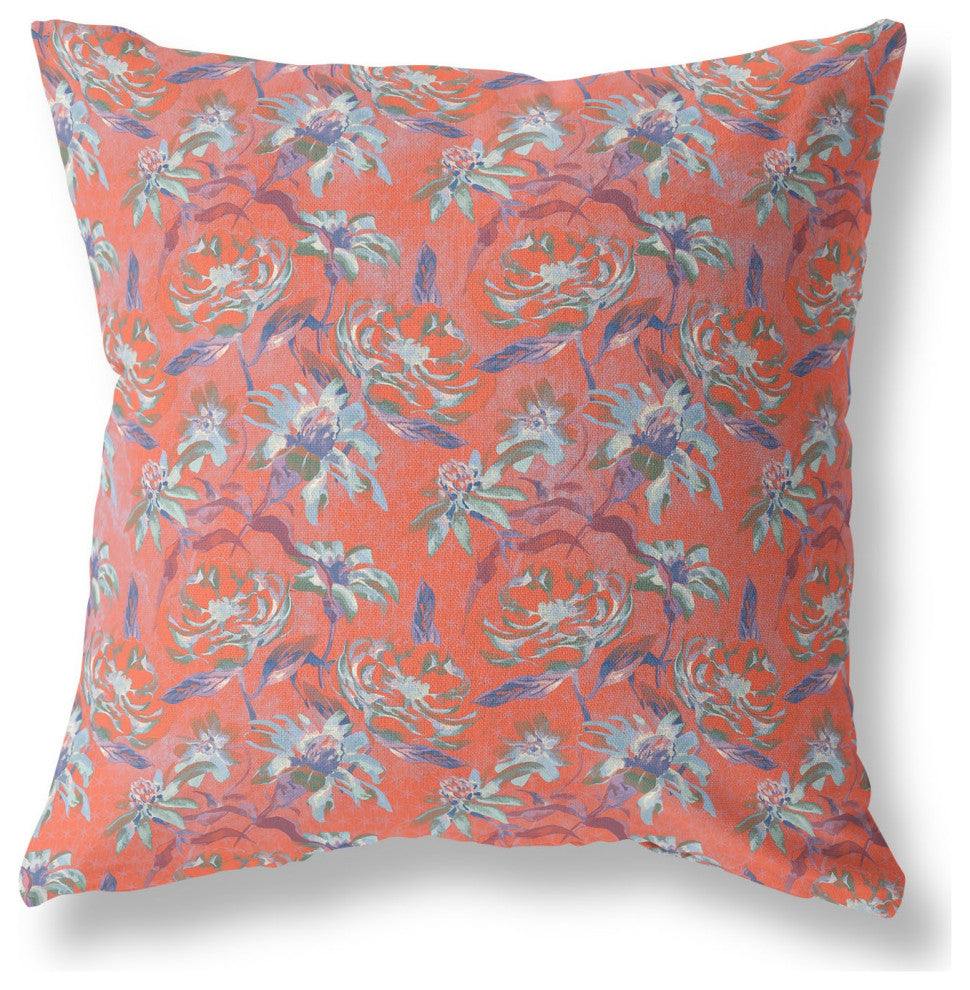 18" Orange Roses Indoor Outdoor Throw Pillow