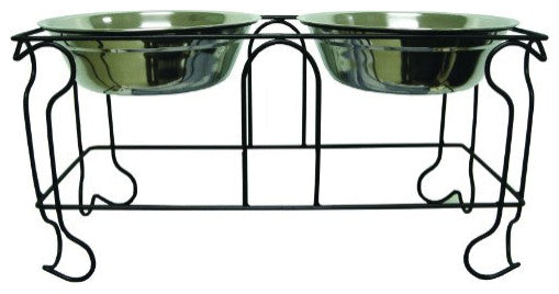 10" Wrought Iron Stand With Double Stainless Steel Feeder Bowls