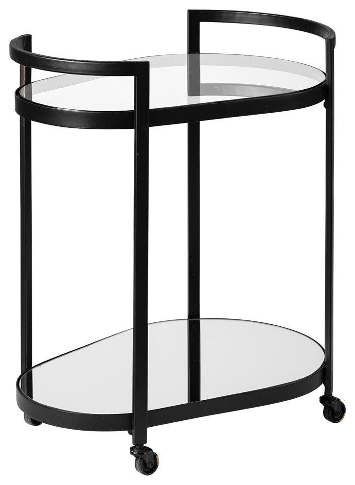 Eleonore Black Metal w/ Two-Tier Mirrored Shelves Bar Cart