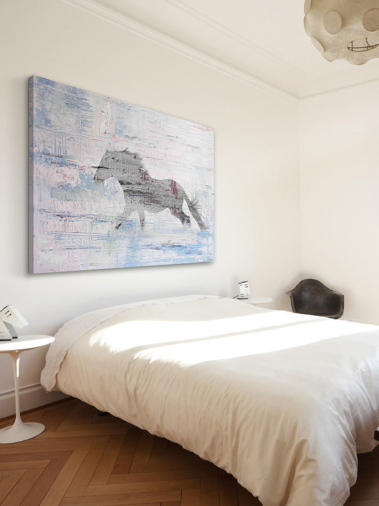 "Grey Horse Trot 2" Painting Print on Wrapped Canvas, 24"x16"