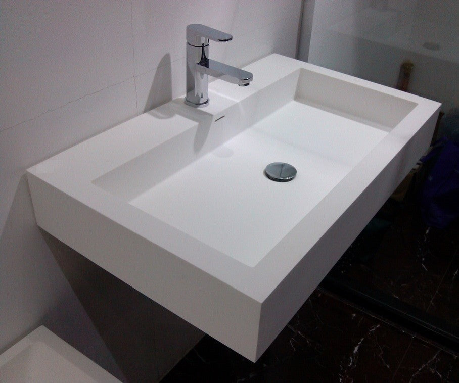 ADM Rectangular Wall Mounted Sink, White, 32", Matte White