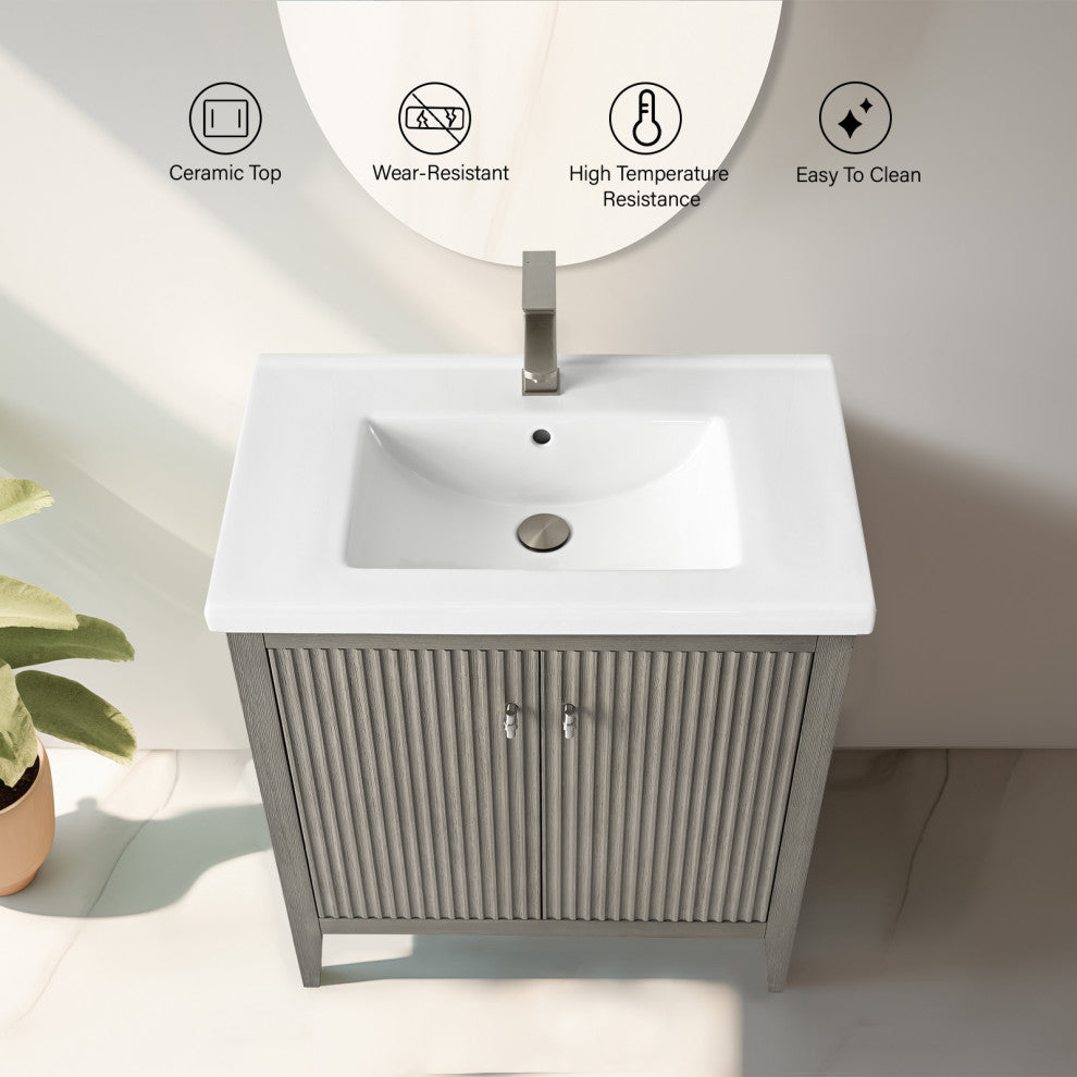 Vanity Art Freestanding Vanity, Driftwood Gray, 30", Single Sink, Brushed Nickel