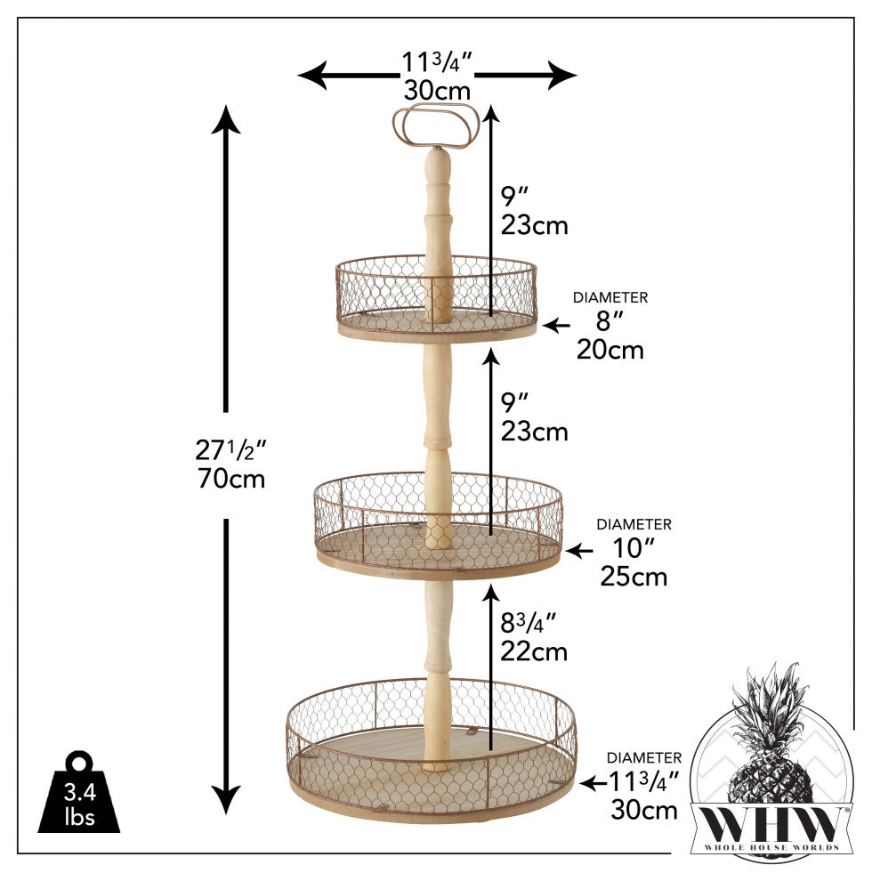 Chicken Wire Rustic 3 Tier Stand, 27.5 Inches