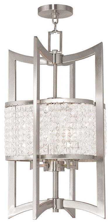 Livex 50567-91 4-Light Brushed Nickel Lantern, Brushed Nickel