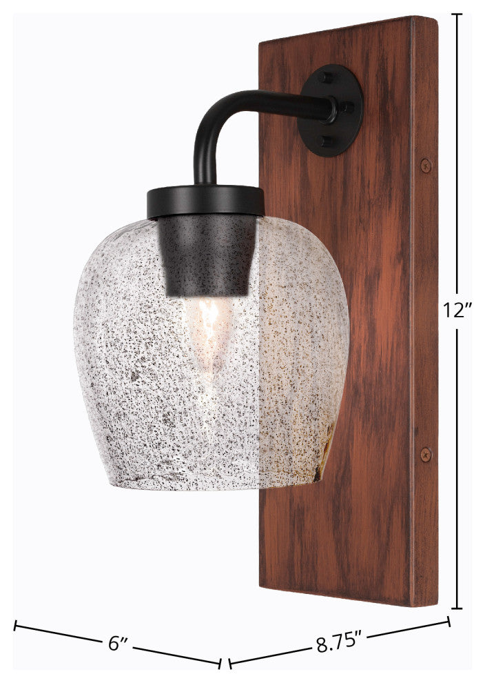 Oxbridge 1-Light Wall Sconce, Matte Black & Painted Wood-look Metal/Smoke Bubble