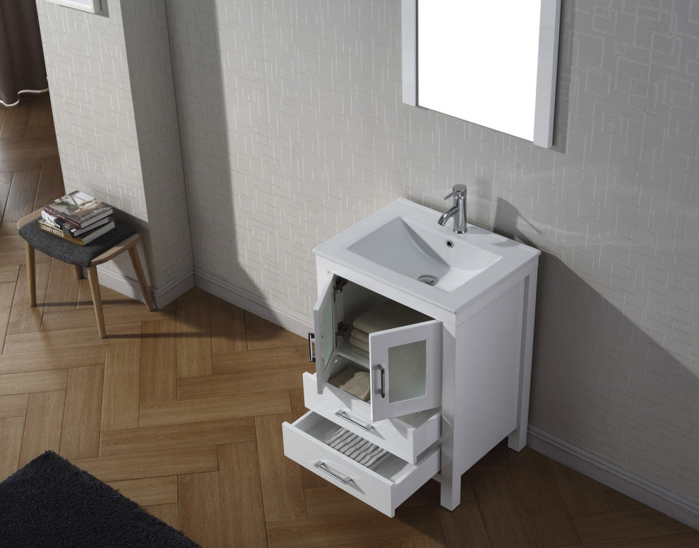 Dior 24" Single Bathroom Vanity, White, White Ceramic, Brushed Nickel Faucet