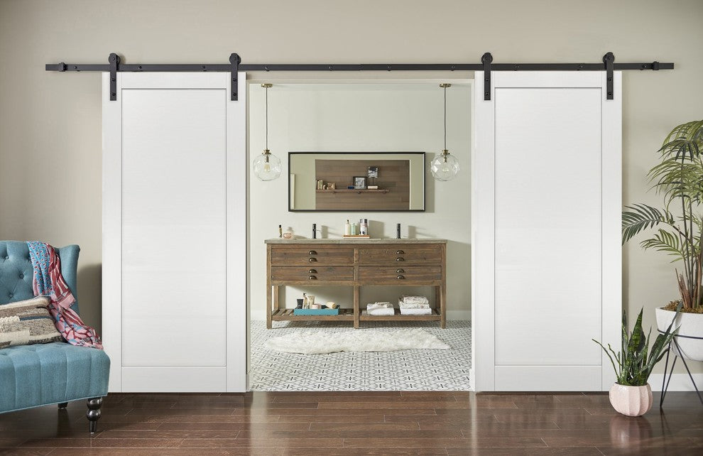 Double Barn Doors & Hardware | Quadro 4111 White Ash | 13FT Rail Solid, 56" X 80