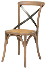 Cross Back Chair With Rattan Seat, Set of 2, Sundried