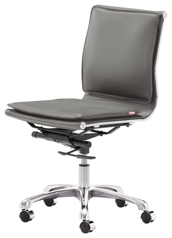Computer Chair, Faux Vinyl Leather, Steel, Gray, Silver, Business Office