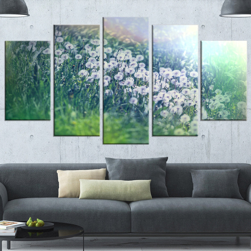 Mountain Plain with Little Flowers, Large Flower Canvas Print, 60"x32", 5 Panels