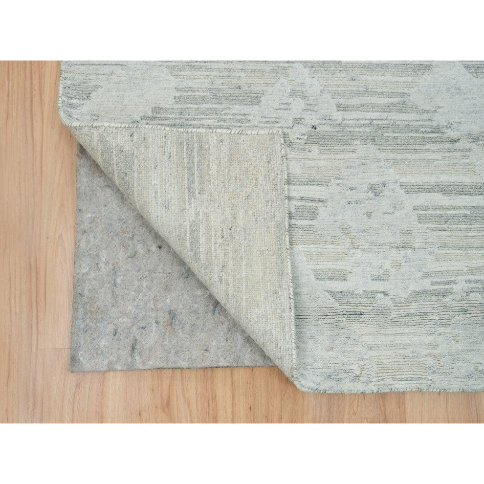 Ivory and Light Gray Hand Spun Undyed Natural XL Runner Oriental Rug 2'6"x16'