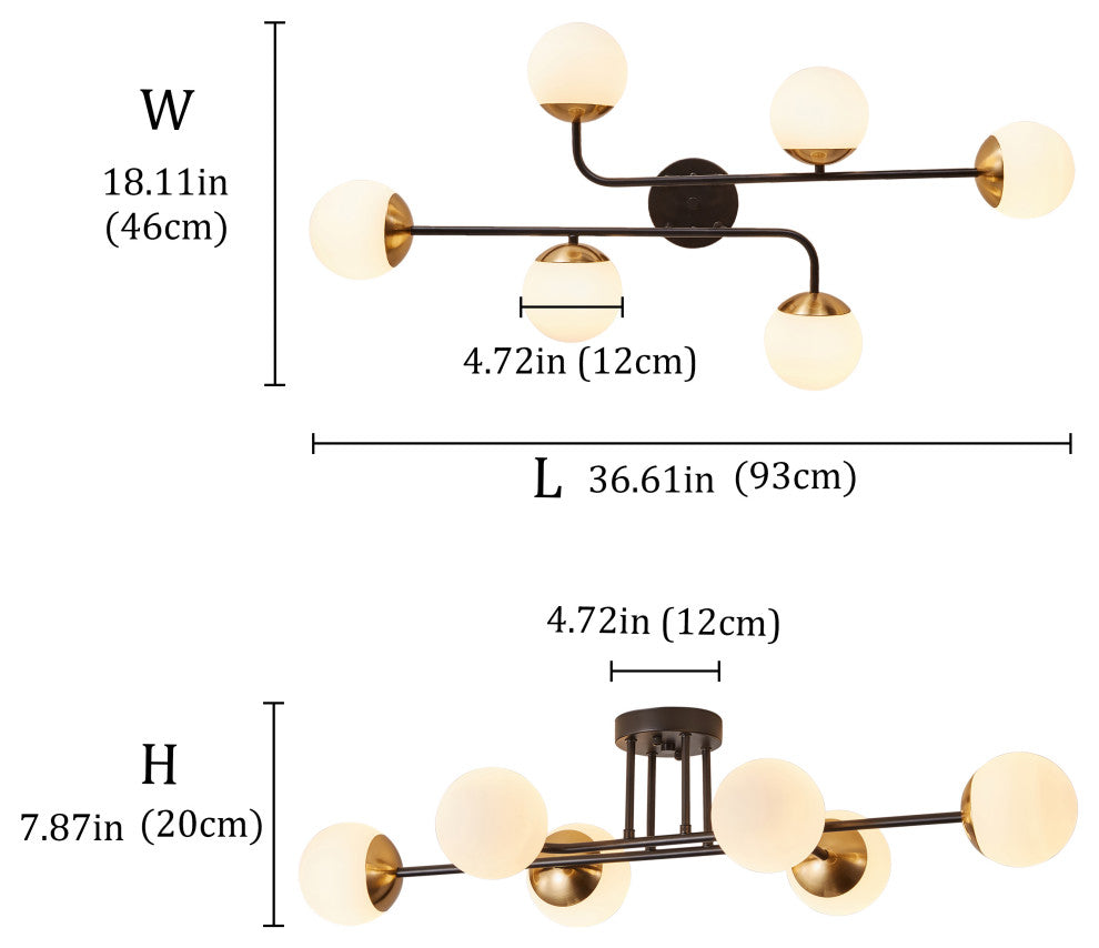 Modern Ceiling Light Flush Mount Chandelier, 6-Light