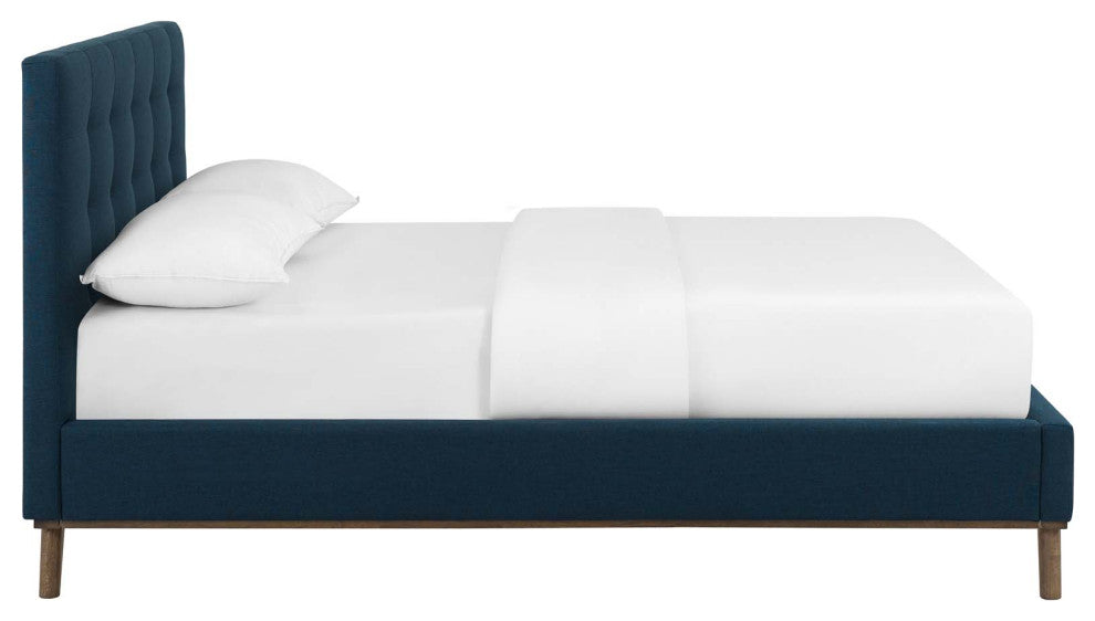 McKenzie Queen Biscuit Tufted Upholstered Fabric Platform Bed Blue