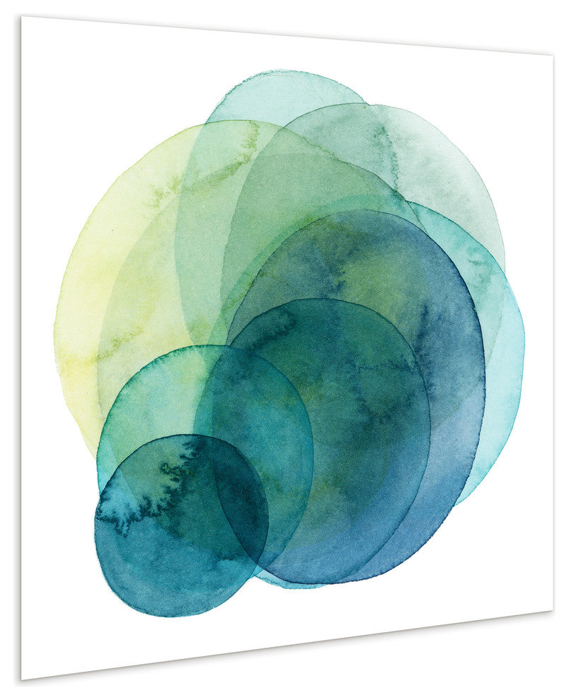 "Evolving Planets" Abstract Blue Wall Art Unframed Free Floating Tempered Glass