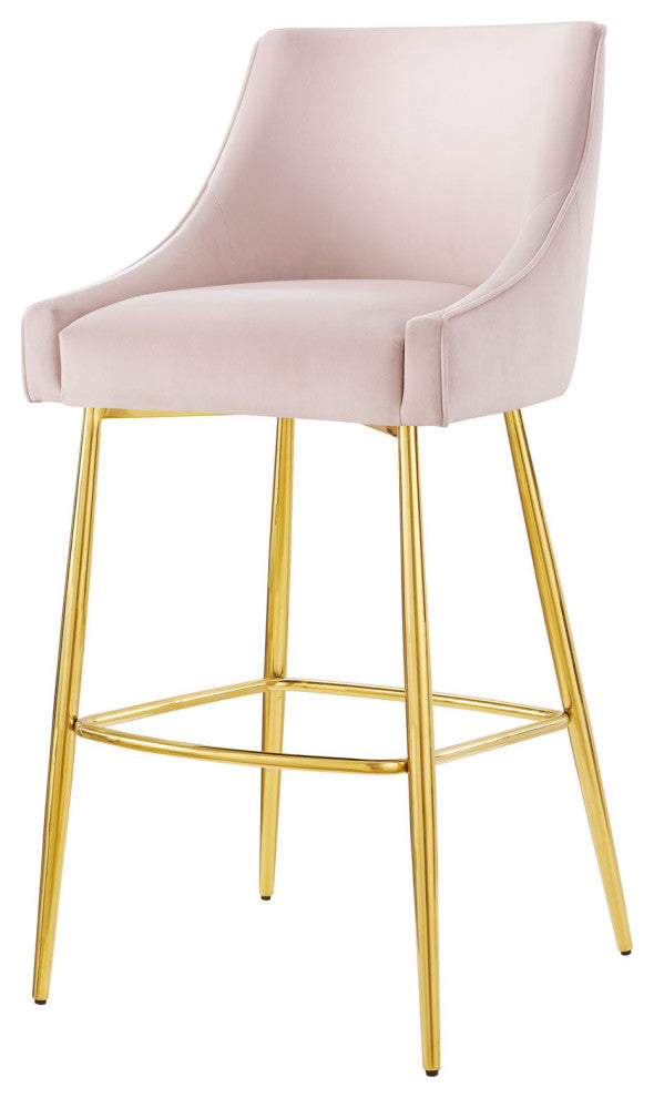Bar Stool Chair Barstool, Set of 2, Pink, Velvet, Modern, Mid Century Lounge