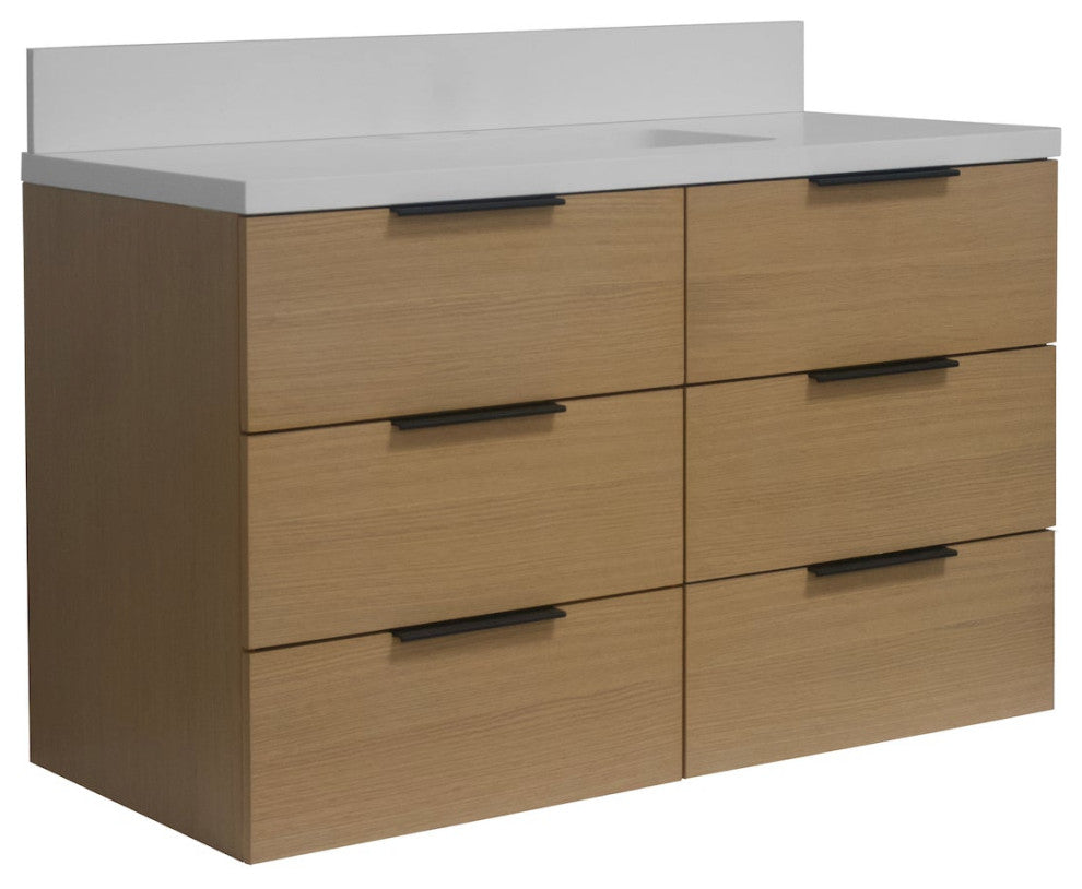 Oslo 42" Floating Wall Mounted Bathroom Vanity, Blonde, Matte White