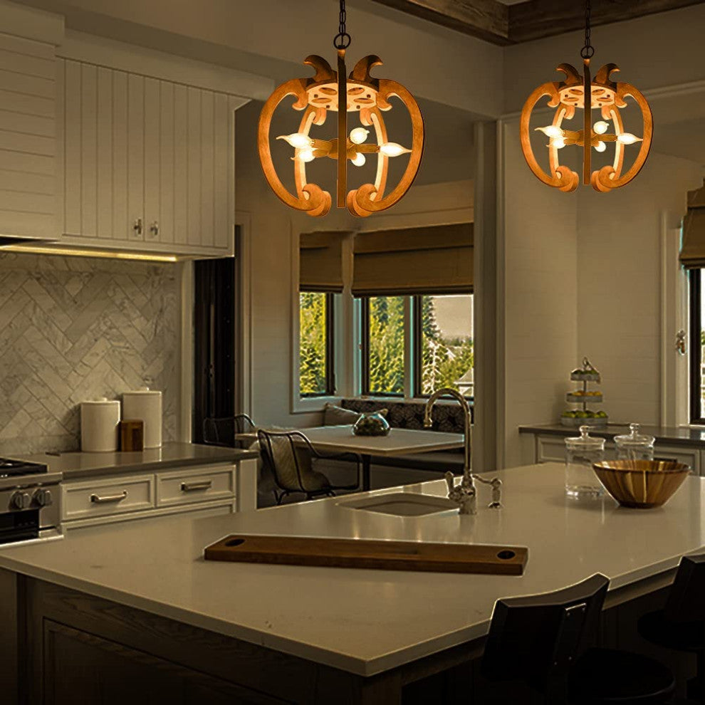 5 Light Wood Chandelier Farmhouse Pendant Hanging Light Fixture