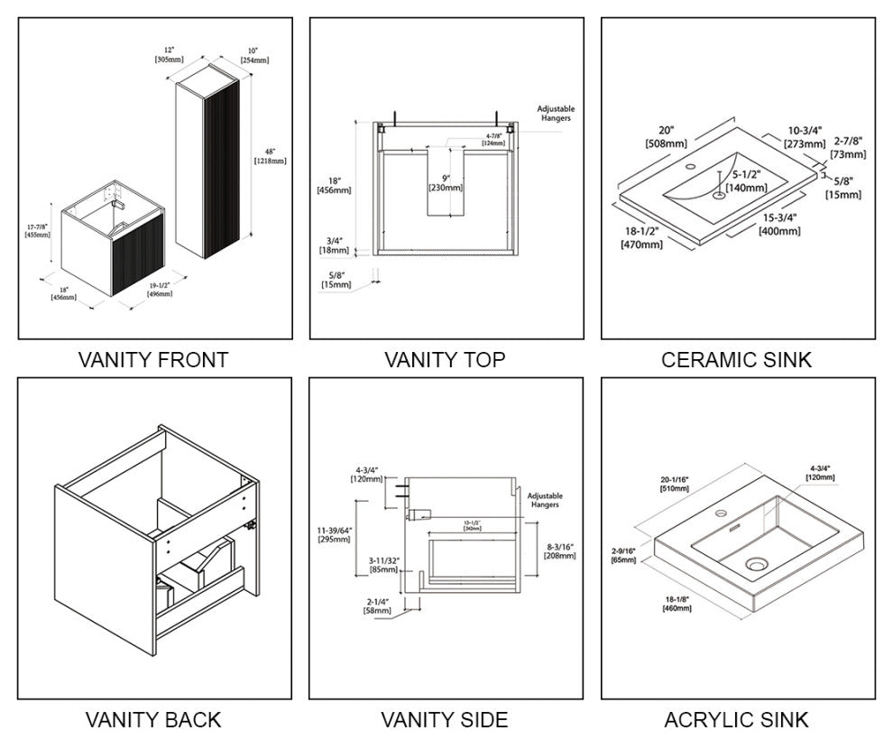 Floating Bathroom Vanity with Sink, Wall Mounted Vanity, Blue, 20" W/ Sink, Side Cabinet