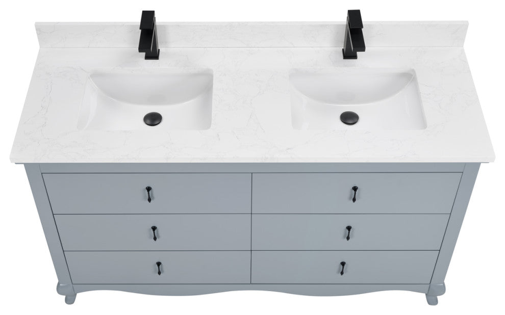 Legion Furniture WS2512 Series Bathroom Sink Vanity, Cadet, 60", Artificial Stone Top, Double Sink
