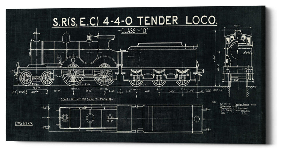 Epic Graffiti "Train Blueprint II" Giclee Canvas Wall Art, 12"x24"
