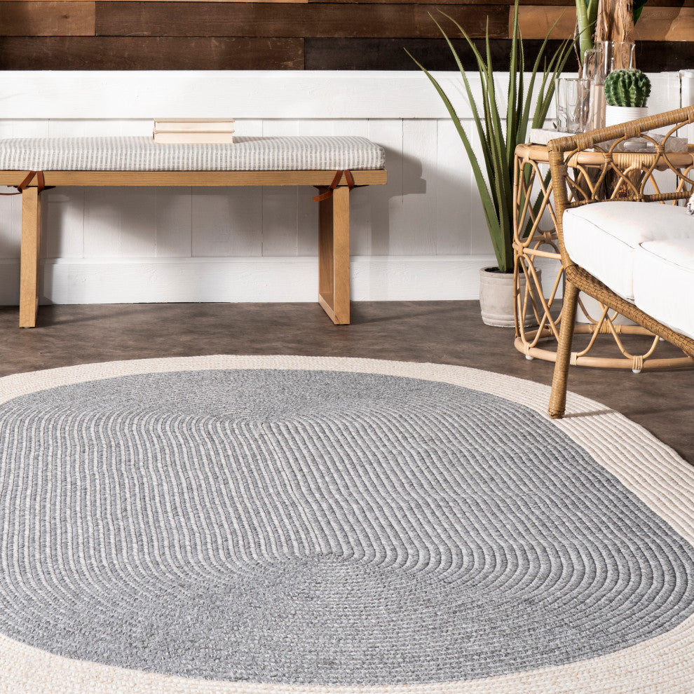 Nuloom Casual Solid Border Area Rug, Grey 6'Round