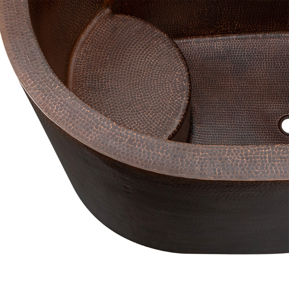48" Hammered Copper Oval Japanese Soaking Tub & Drain Package