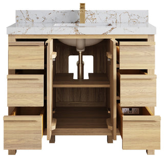 Elizabeth Oak 42" Single Sink Vanity, White 2" Viola Gold