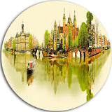 Amsterdam Panoramic View, Cityscape Watercolor Disc Metal Artwork, 36"
