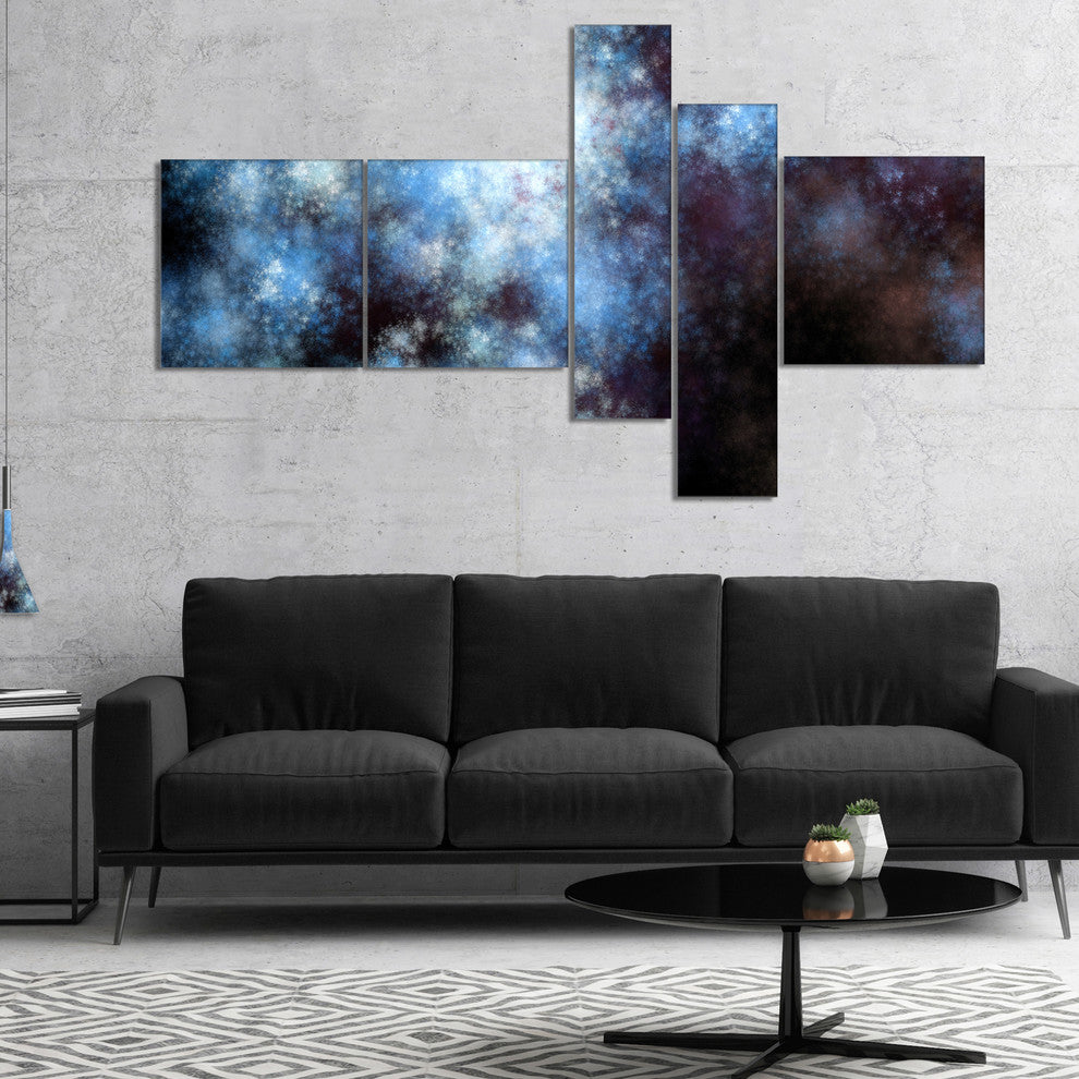 Blue White Starry Fractal Sky, Abstract Art on Canvas, 60"x32", 5 panels