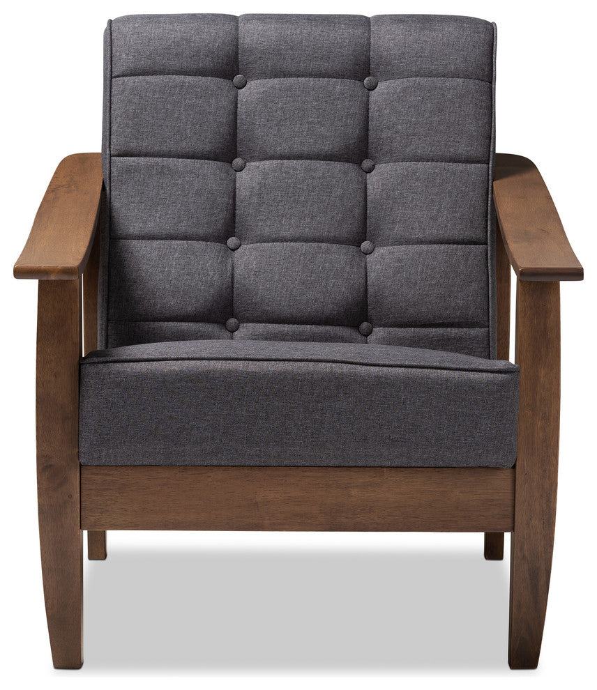 Abel Midcentury Modern Gray Fabric Walnut Wood Lounge Chair