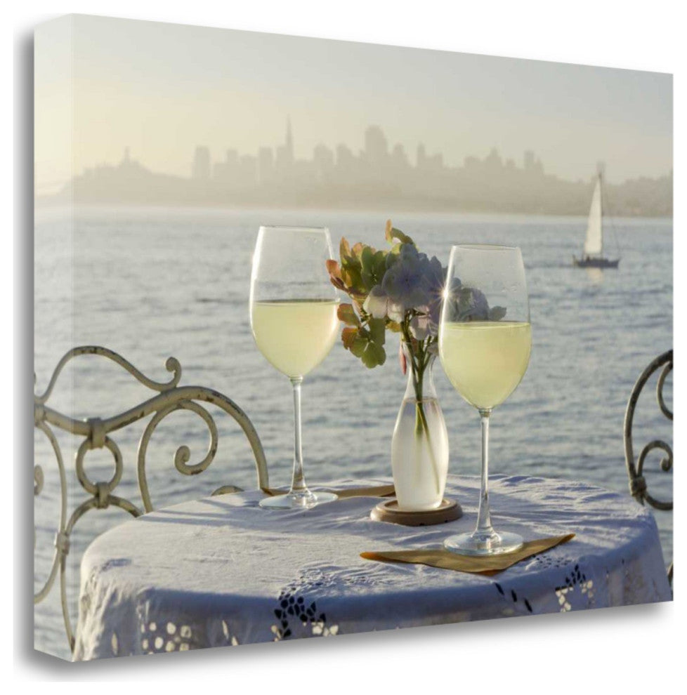 White Wine With Sailboat For Two City 3 Giclee Wrap Canvas Wall Art