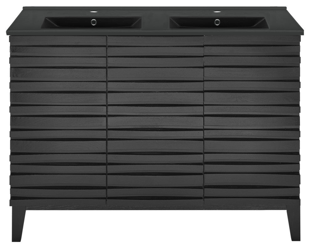 Cascade 48" Black Oak, Double Basin Bathroom Vanity With Black Sink Top