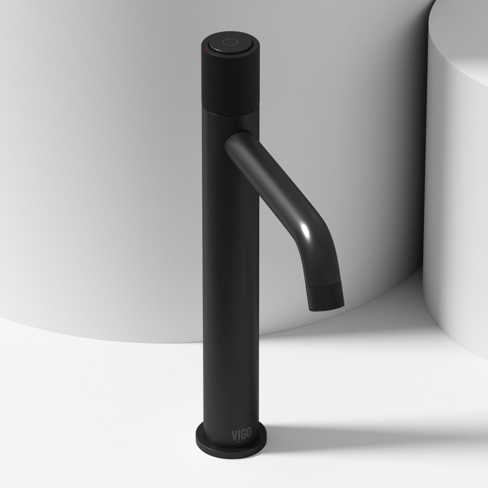 VIGO Apollo 12" H Single Handle Single Hole Bathroom Vessel Faucet, Matte Black