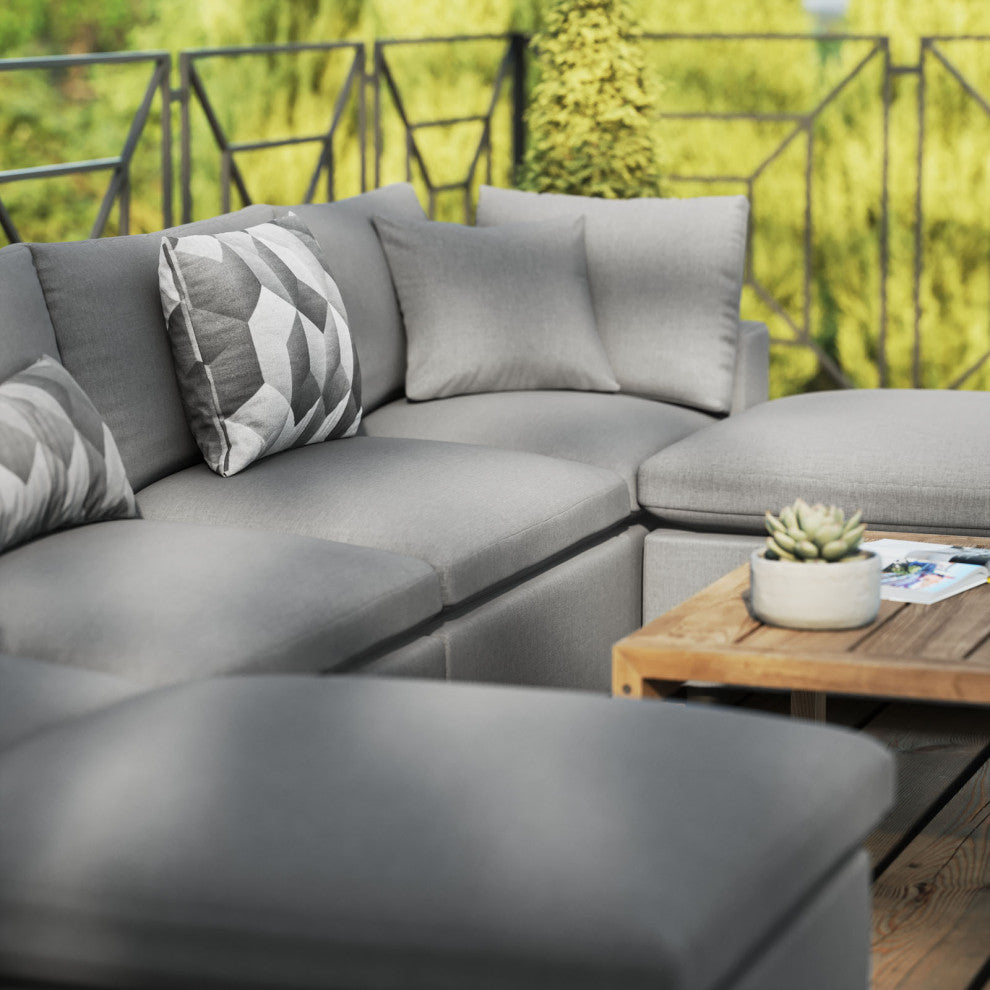 Modular Lounge Sectional Deep Sofa Set, Charcoal Gray, Modern, Outdoor