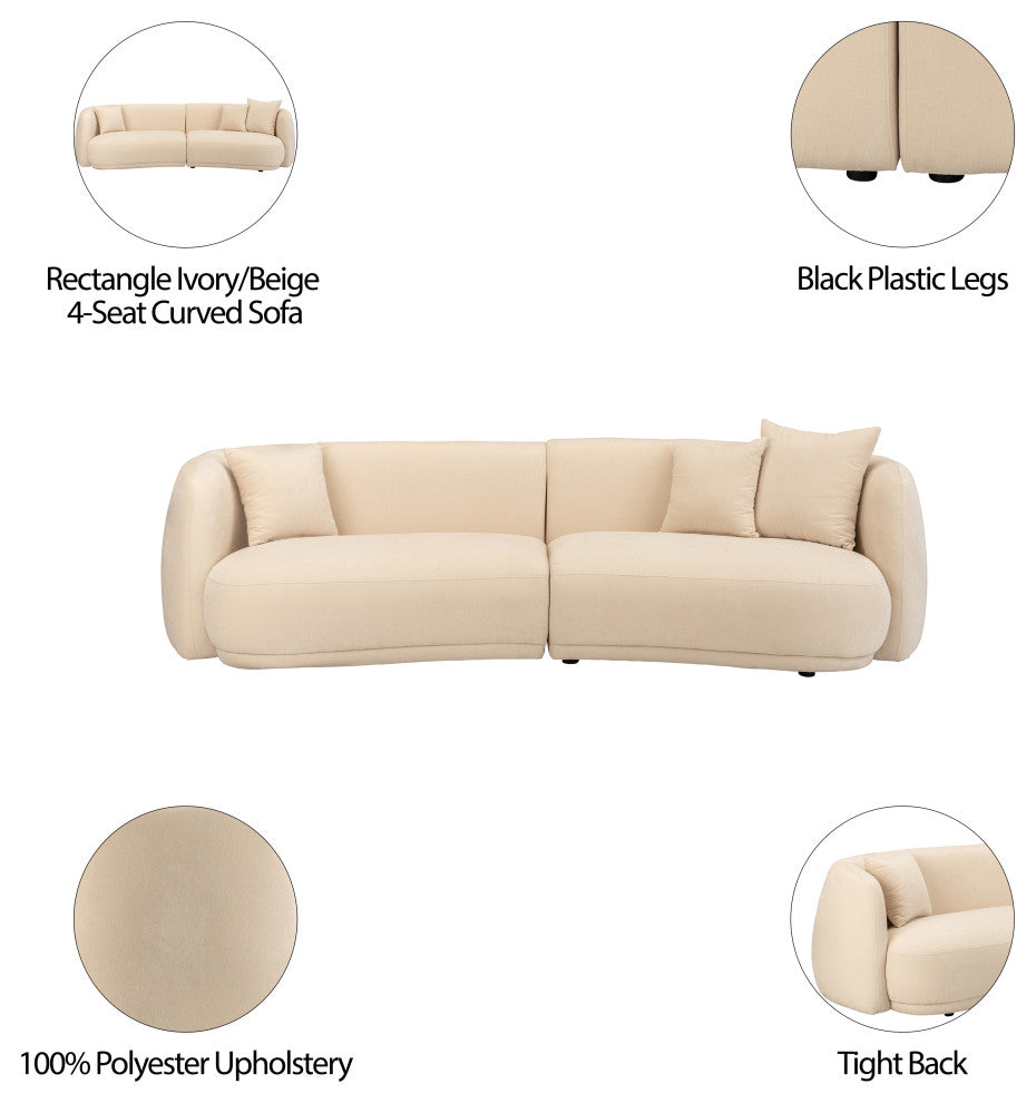 4-Seat Curved Sofa, Ivory/Beige