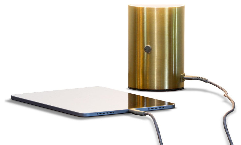 Brightech Kai LED Table Lamp with USB Port, Glass Globe Shade, Stunning Brass