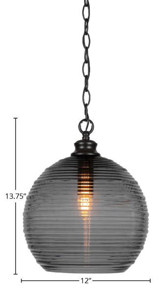 Malena 1-Light Chain Hung Pendant, Matte Black/Smoke Ribbed
