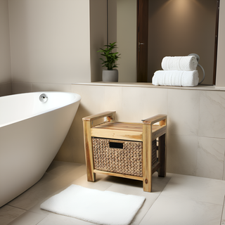 Brae Water Hyacinth Wood Storage Stool - Brown