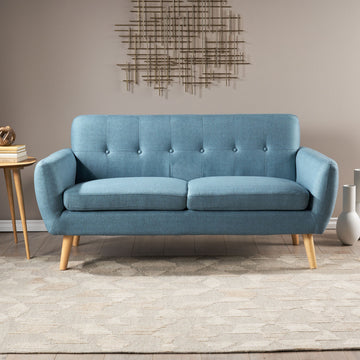 GDF Studio Joseline Mid Century Modern Petite Fabric Sofa, Blue