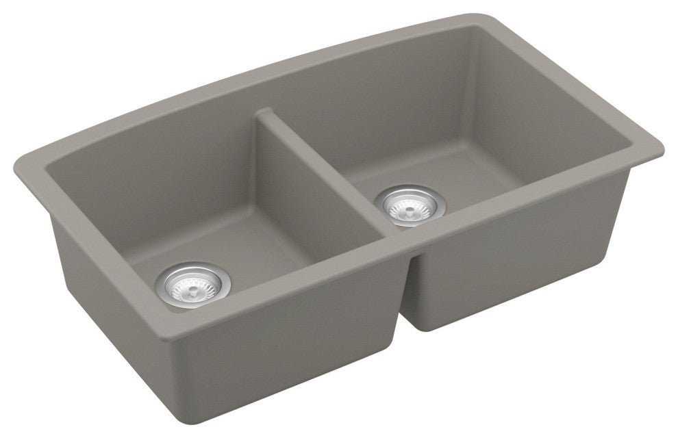 Karran Undermount Quartz 32" 50/50 Double Bowl Kitchen Sink Kit, Concrete