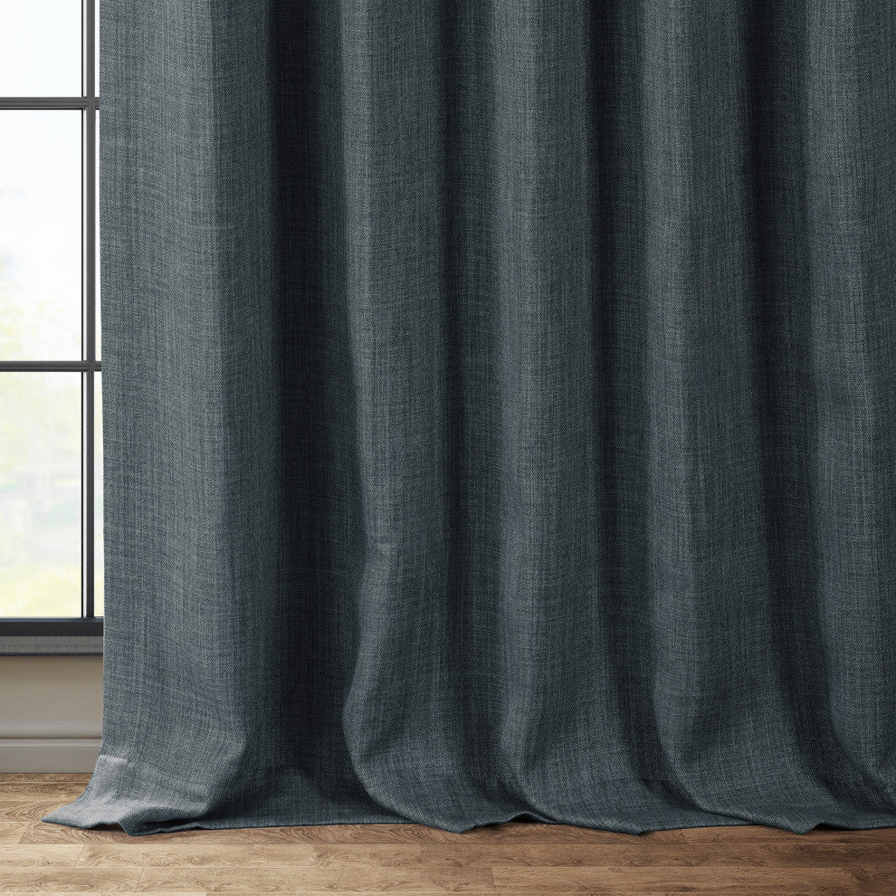 Faux Linen Darkening Curtain Single Panel, Reverie Blue, 50"x96"