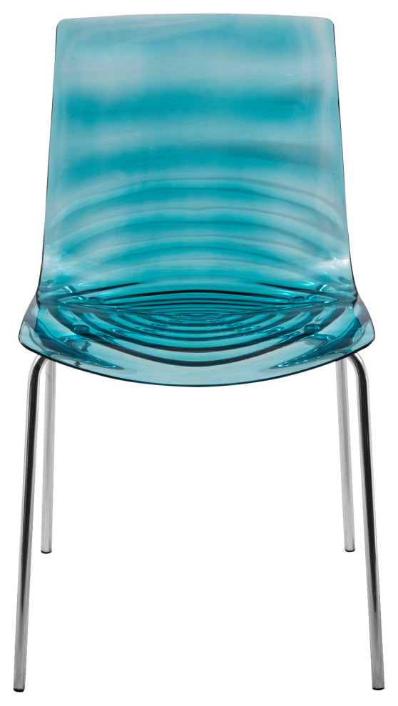 Leisuremod Astor Plastic Dining Chair with Chrome Base, Set of 4, Blue