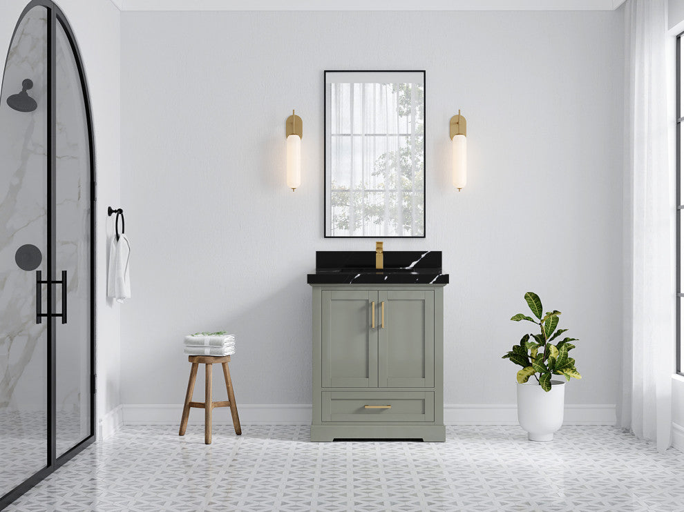 Boston 30 Single Sink Bath Vanity in Evergreen 2" Calacatta Black