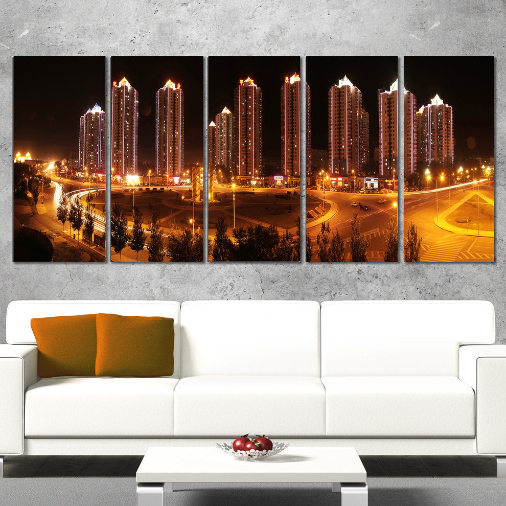 "Chinese Cities" Cityscape Photography Canvas Print, 5 Panels, 60"x28"