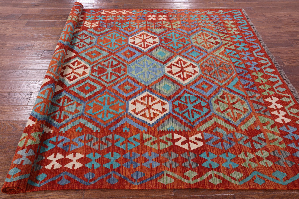6' 5" X 9' 10" Flat Weave Kilim Reversible Wool On Wool Rug - Q12547