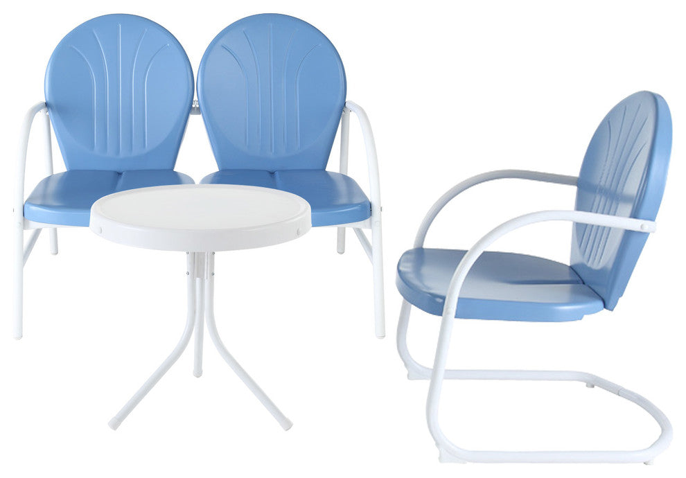 Griffith 3-Piece Metal Outdoor Conversation Seating Set, Sky Blue