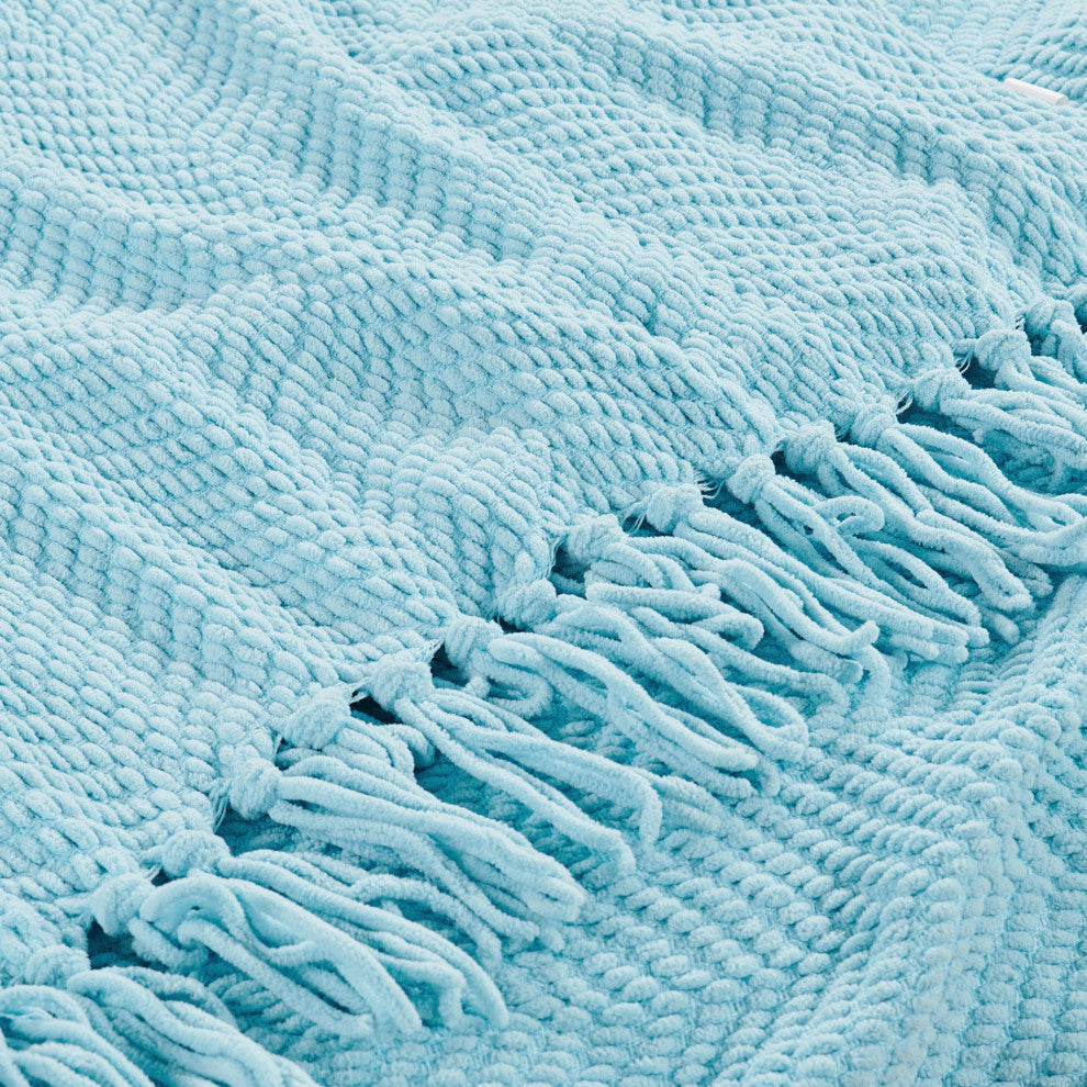 Tweed Knitted Throw Blanket, Aquamarine, 60"x80"