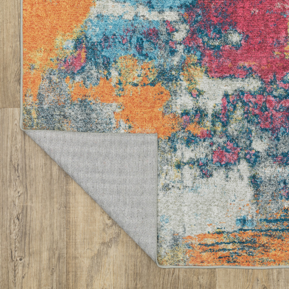 Sasha Abstract Impressions Machine Washable Multi-colored Area Rug Mat 5' x 7'