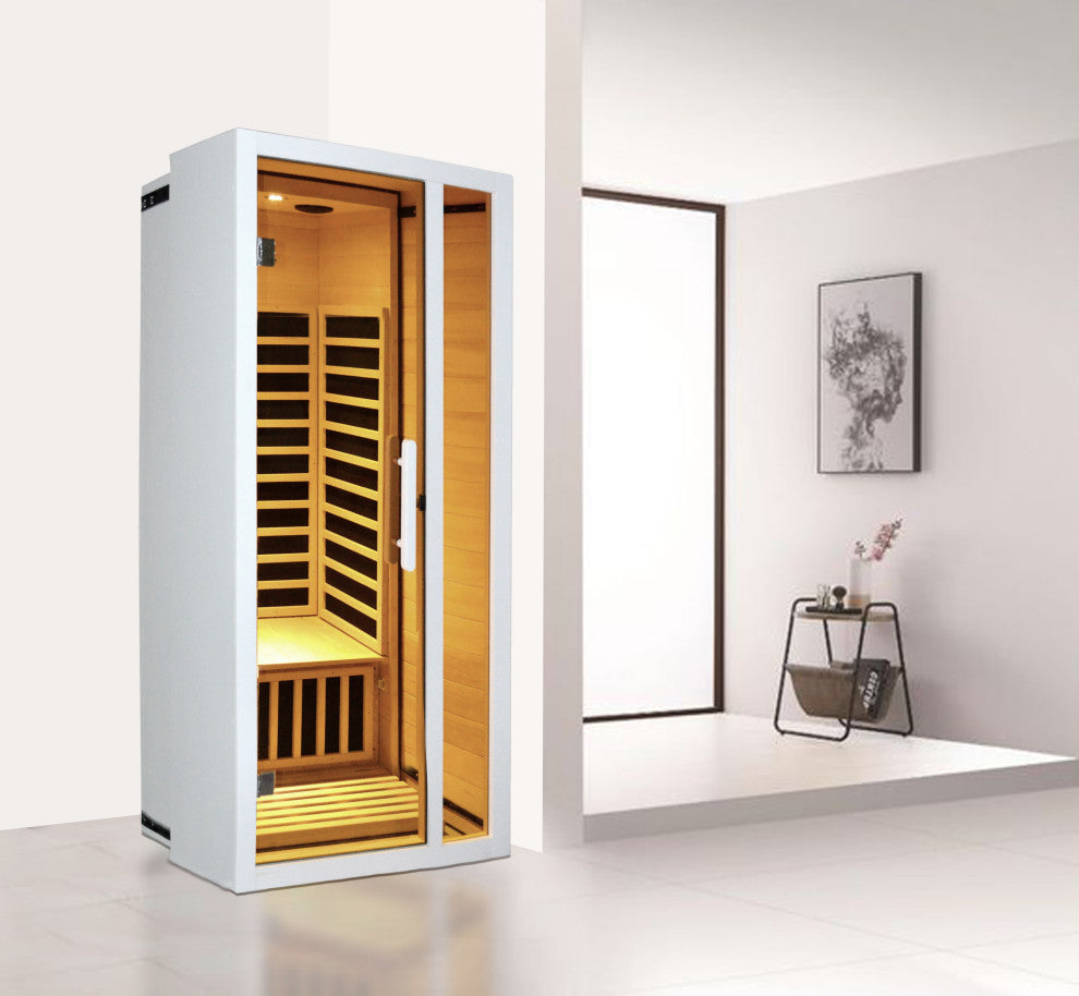 Extendable Indoor FAR Infrared Heating Sauna Bluetooth, White, 1-Person
